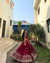 Shining Jimmy choo Maroon Color Sequence work Lehenga Choli